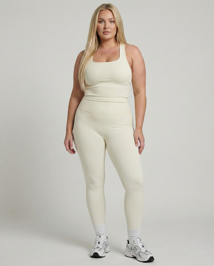 Ivory White Sculpt Racerback Tank & Leggings Set