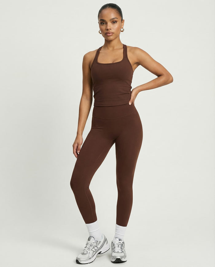 Brown Sculpt Racerback Tank & Leggings Set
