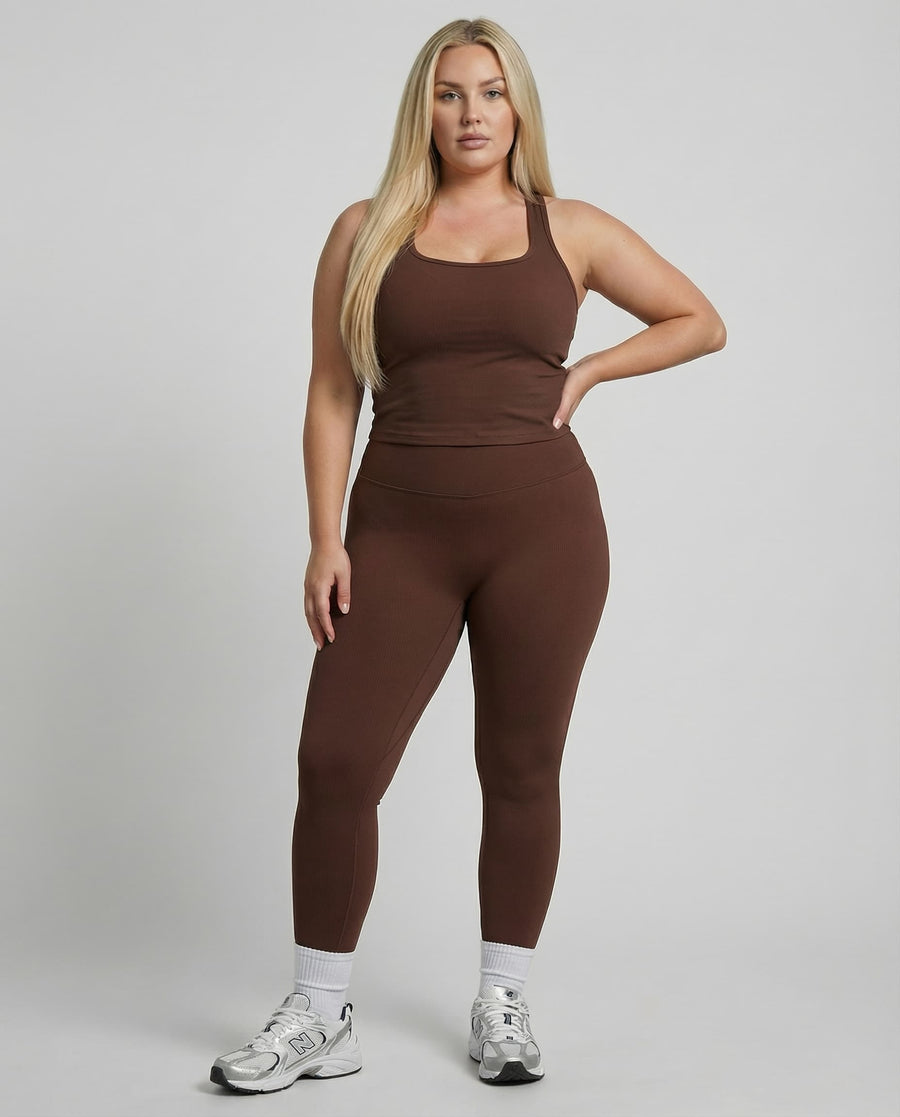 Brown Sculpt Racerback Tank & Leggings Set