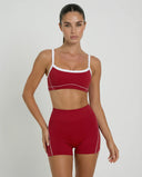 Cherry Red Contrast Trim Biker Short Set
