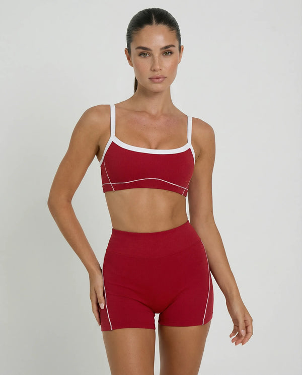 Cherry Red Contrast Trim Biker Short Set