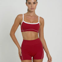 Cherry Red Contrast Trim Biker Short Set