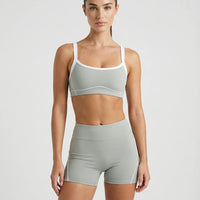 Light Grey Contrast Trim Biker Short Set