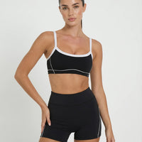 Black Contrast Trim Biker Short Set