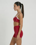 Cherry Red Contrast Trim Biker Short Set