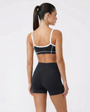 Black Contrast Trim Biker Short Set
