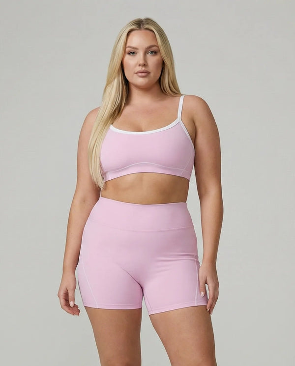 Dusty Pink Contrast Trim Biker Short Set