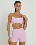 Dusty Pink Contrast Trim Biker Short Set