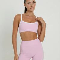 Dusty Pink Contrast Trim Biker Short Set
