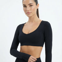 Long Sleeve Crop Top Women Seamless Gym Shirt