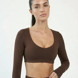 Long Sleeve Crop Top Women Seamless Gym Shirt