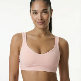 Sports Bra Women Ribbed Scoop Neck Seamless Gym