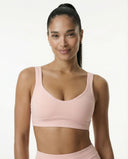 Sports Bra Women Ribbed Scoop Neck Seamless Gym