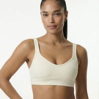 Sports Bra Women Ribbed Scoop Neck Seamless Gym