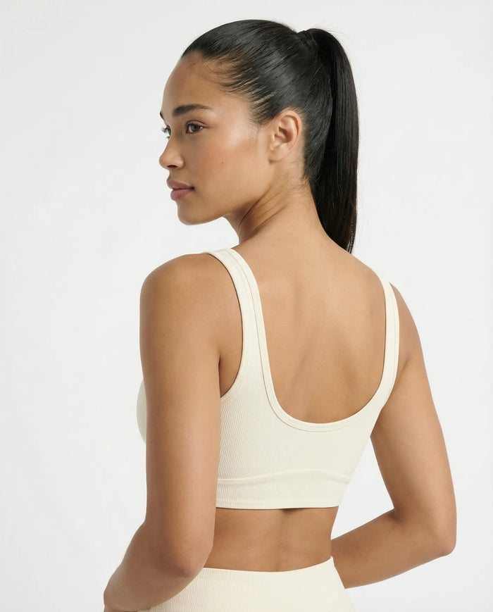 Sports Bra Women Ribbed Scoop Neck Seamless Gym
