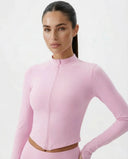 Burgundy Zip Jacket Women Seamless Fitted Cropped