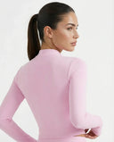 Burgundy Zip Jacket Women Seamless Fitted Cropped