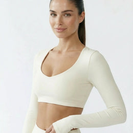 Long Sleeve Crop Top Women Seamless Gym Shirt