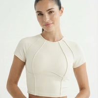 Workout Crop Top Women Short Sleeve Sculpting Gym