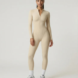 Sculpted Second Skin Jumpsuit Cream Women One Piece Stretch Fabric