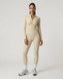 Sculpted Second Skin Jumpsuit Cream Women One Piece Stretch Fabric