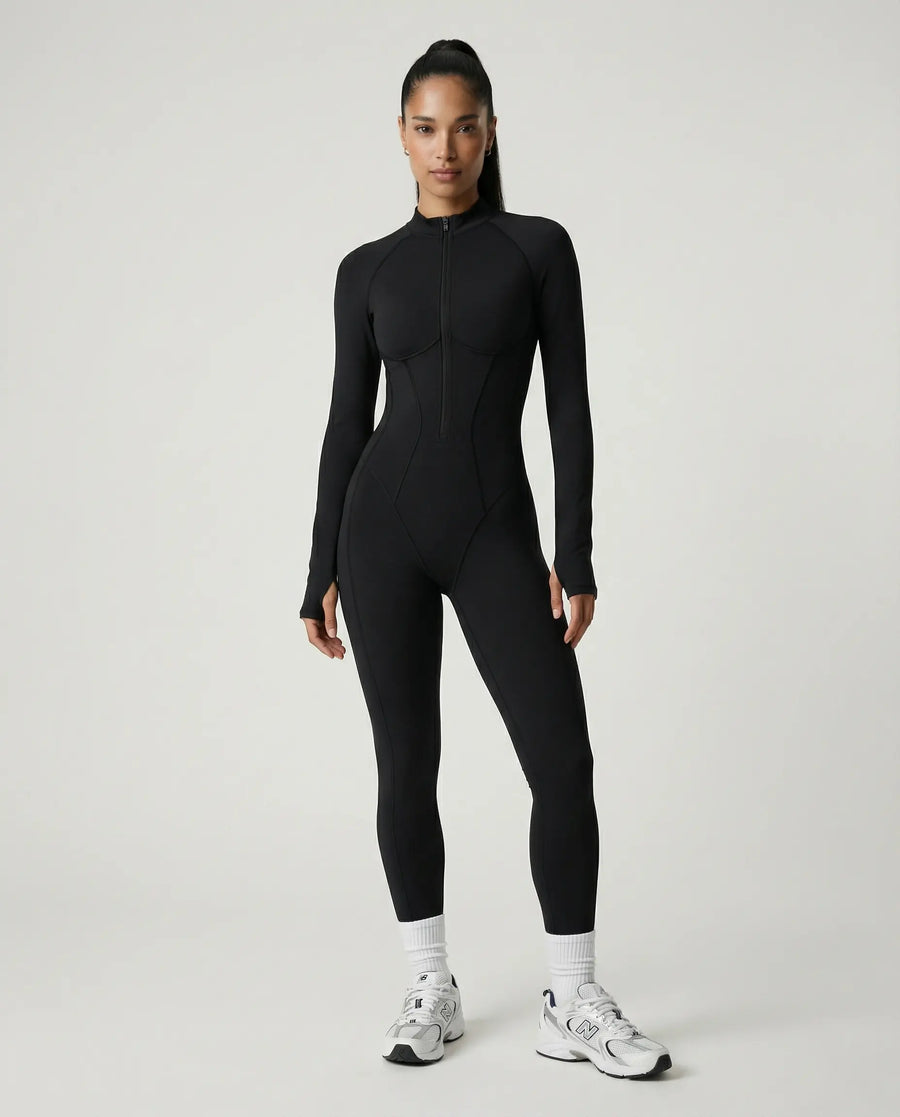 Sculpted Second Skin Jumpsuit Black Women One Piece Stretch Fabric