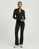 Sculpting Flare Jumpsuit Women Ribbed Half Zip