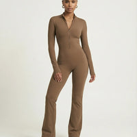 Sculpting Flare Jumpsuit Women Ribbed Half Zip