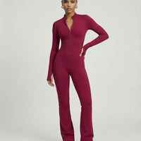 Sculpting Flare Jumpsuit Women Ribbed Half Zip