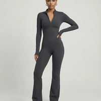 Sculpting Flare Jumpsuit Women Ribbed Half Zip