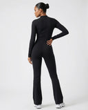 Sculpting Flare Jumpsuit Women Ribbed Half Zip