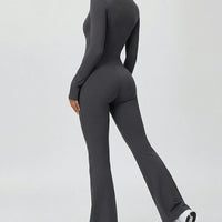 Sculpting Flare Jumpsuit Women Ribbed Half Zip