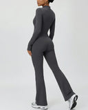 Sculpting Flare Jumpsuit Women Ribbed Half Zip