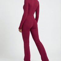 Sculpting Flare Jumpsuit Women Ribbed Half Zip