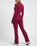 Sculpting Flare Jumpsuit Women Ribbed Half Zip