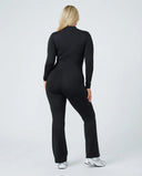 Sculpting Flare Jumpsuit Women Ribbed Half Zip
