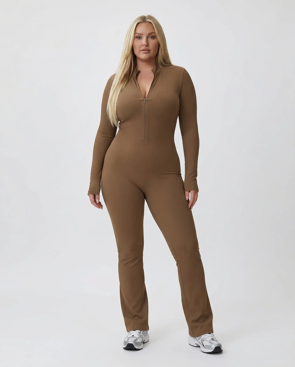 Sculpting Flare Jumpsuit Women Ribbed Half Zip