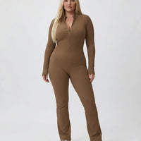 Sculpting Flare Jumpsuit Women Ribbed Half Zip