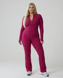Sculpting Flare Jumpsuit Women Ribbed Half Zip