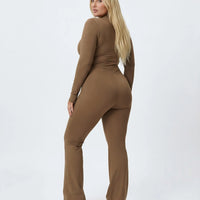 Sculpting Flare Jumpsuit Women Ribbed Half Zip