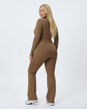 Sculpting Flare Jumpsuit Women Ribbed Half Zip