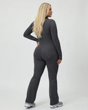 Sculpting Flare Jumpsuit Women Ribbed Half Zip