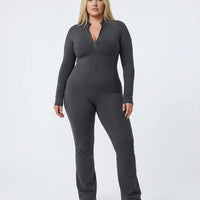 Sculpting Flare Jumpsuit Women Ribbed Half Zip