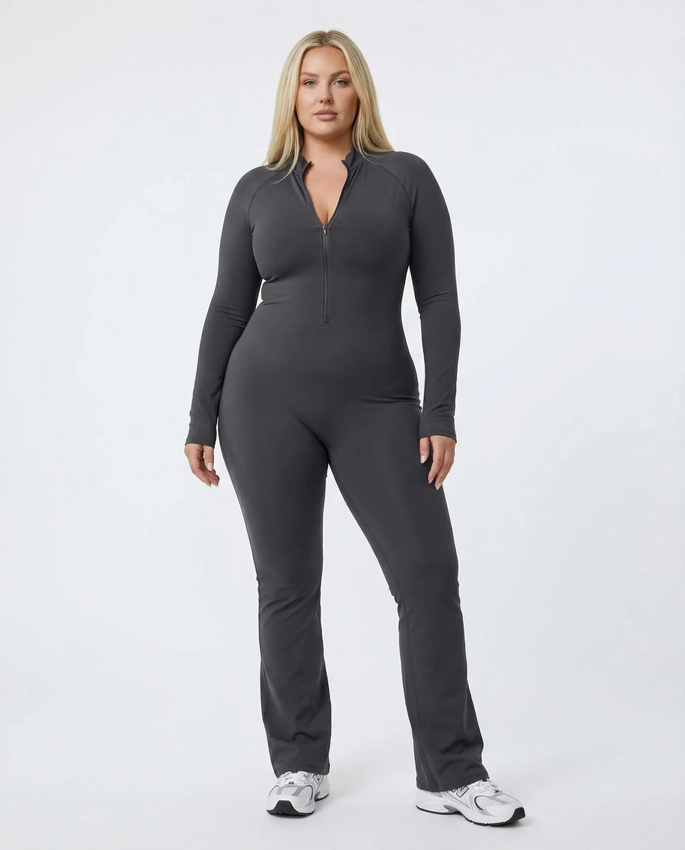 Sculpting Flare Jumpsuit Women Ribbed Half Zip
