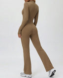 Sculpting Flare Jumpsuit Women Ribbed Half Zip