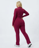 Sculpting Flare Jumpsuit Women Ribbed Half Zip