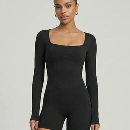 Sculpting Romper Women Long Sleeve Square Neck