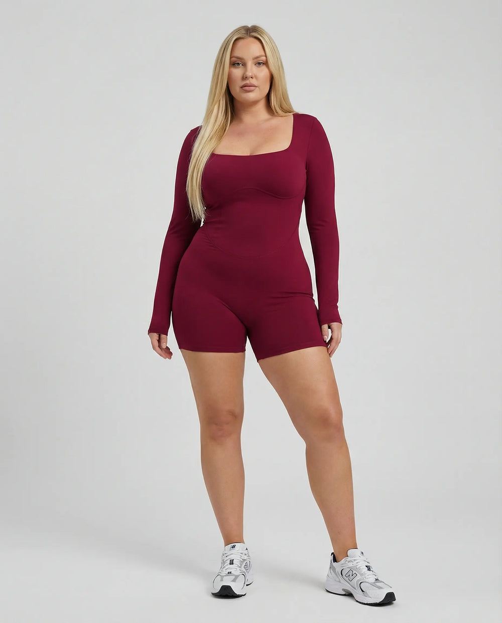 Sculpting Romper Women Long Sleeve Square Neck