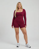 Sculpting Romper Women Long Sleeve Square Neck