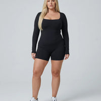 Sculpting Romper Women Long Sleeve Square Neck